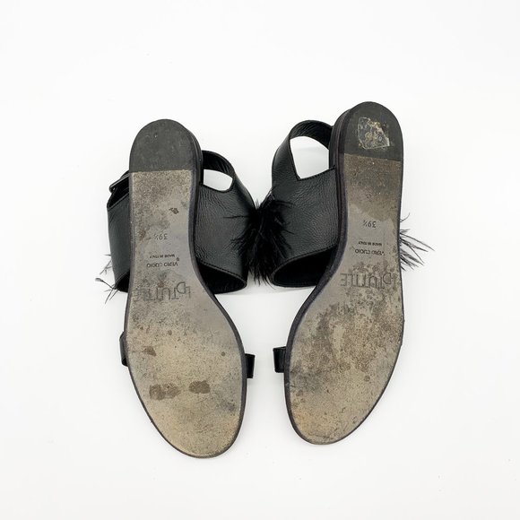 LD TUTTLE Ostrich Feather Leather Sandals Black - Picture 7 of 11